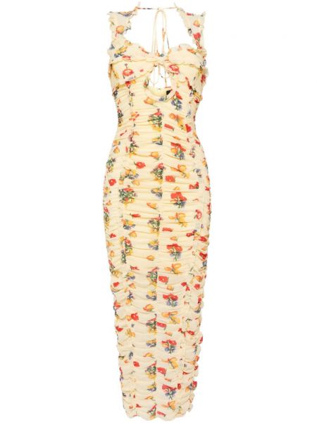 Midi haljina s cvjetnim printom s printom De La Vali žuta