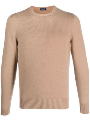 Kašmírový svetr s kulatým výstřihem Drumohr hnědý