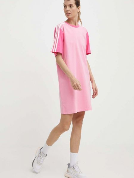 Sukienka mini bawełniana oversize Adidas różowa