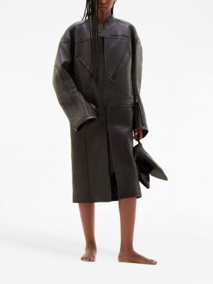 Kožený kabát Courrèges černý