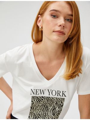 Majica z v-izrezom z zebra vzorcem Koton siva
