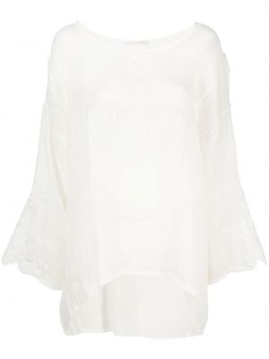 Блуза с буфан ръкави с дантела Maurizio Mykonos бяло
