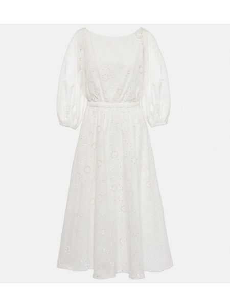 Ажурна памучна миди рокля бродирана Carolina Herrera бяло