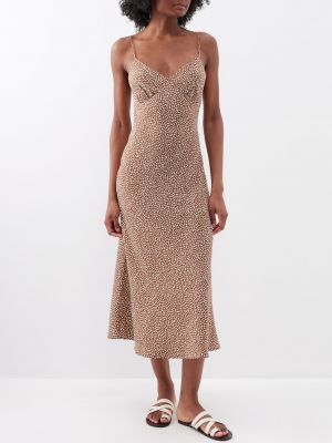Платье миди из органического шелкового крепа с v-образным вырезом и принтом Matteau коричневый
