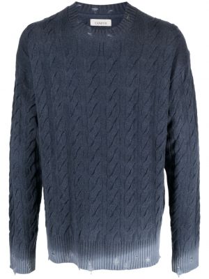 Кашмирен пуловер с протрити краища Laneus синьо