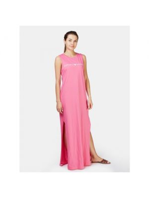 Хлопковое длинное платье Emporio Armani розовое