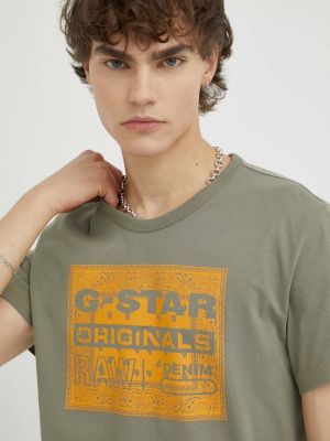Bavlněné tričko s potiskem s hvězdami G-star Raw zelené