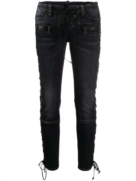 Зауженные джинсы на шнуровке скинни Unravel Project, черные