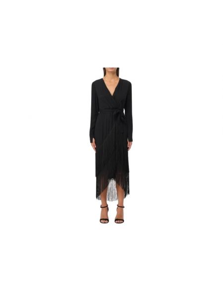 Kopertowa sukienka z frędzli Twinset czarna