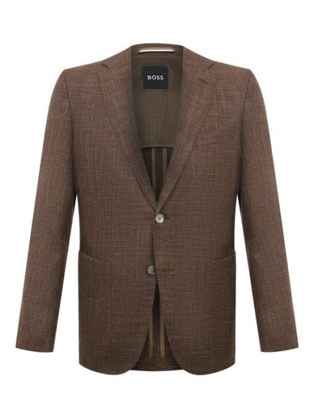 Шелковый шерстяной пиджак Boss коричневый