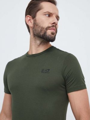 Памучна тениска с дълъг ръкав с принт Ea7 Emporio Armani зелено