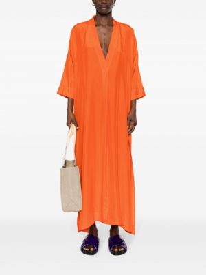 Hedvábné šaty s výstřihem do v P.a.r.o.s.h. oranžové