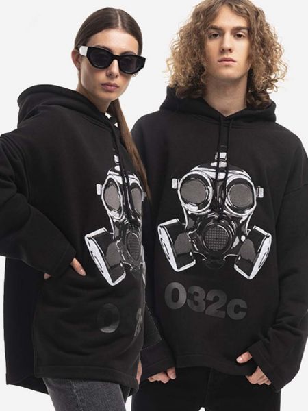 Pamučna hoodie s kapuljačom oversized 032c crna