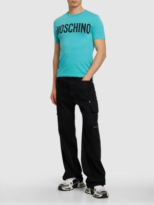 Jersey baskılı pamuk tişört Moschino mavi