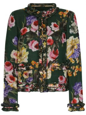 Svilena jakna s cvjetnim printom s printom Dolce & Gabbana zelena
