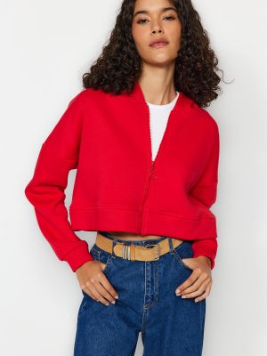 Dzianinowa bluza z kapturem polarowa relaxed fit Trendyol czerwona