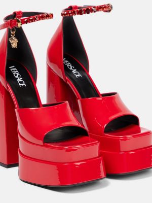 Кожаные сандалии на платформе Versace красные