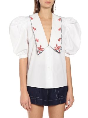 Bombažna bluza z vezenjem Miu Miu bela