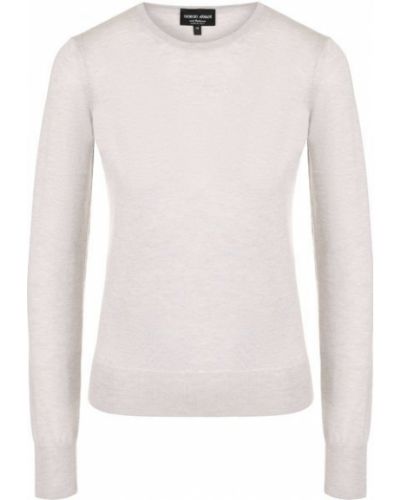 Кашемировый пуловер с круглым вырезом однотонный Giorgio Armani, серый