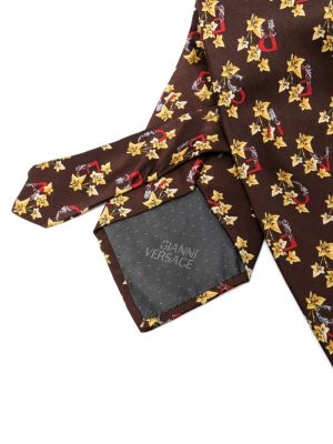 Hedvábná kravata s potiskem Versace Pre-owned hnědá