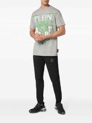Kokvilnas sporta t-krekls ar apdruku ar tīģera rakstu Plein Sport pelēks
