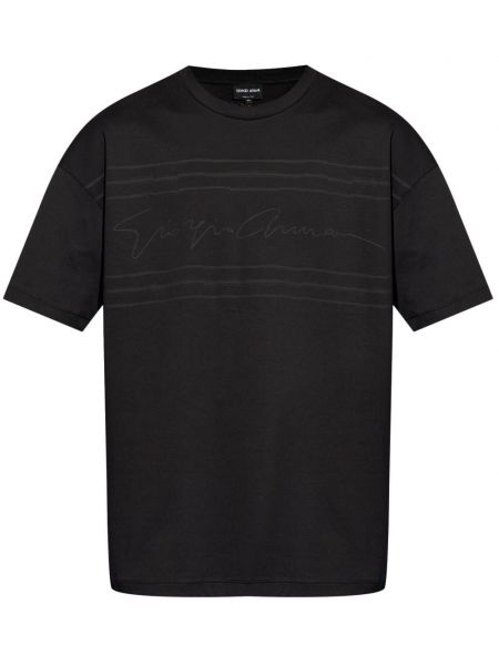 Памучна тениска с принт Giorgio Armani черно
