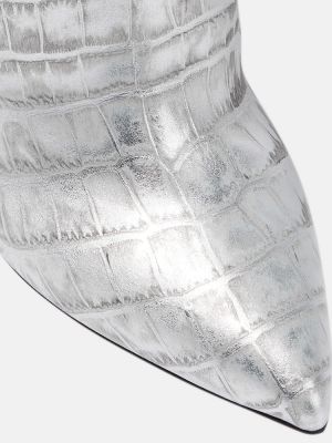 Usnjene gumijasti škornji s kačjim vzorcem Paris Texas srebrna