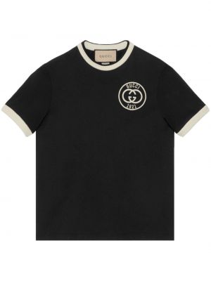 T-shirt mit stickerei aus baumwoll Gucci schwarz