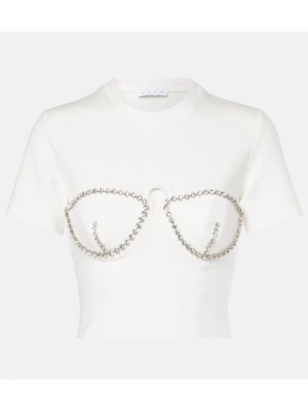 Jersey crop top med rhinestones Area hvit