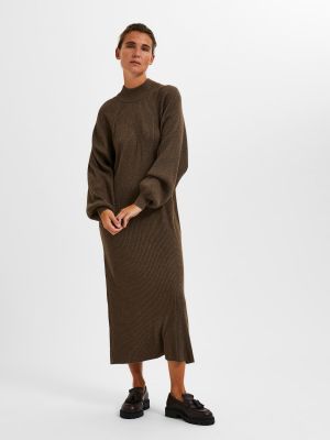 Pletena pletena haljina s melange uzorkom Selected Femme smeđa