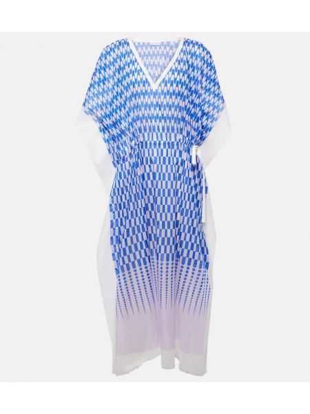 Jedwabna sukienka midi bawełniana z nadrukiem Dries Van Noten niebieska