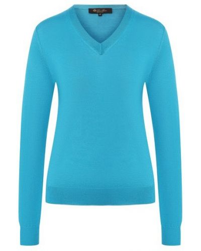 Синий кашемировый шелковый пуловер Loro Piana