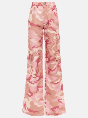 Voľné bavlnené cargo nohavice s vysokým pásom Alessandra Rich ružová