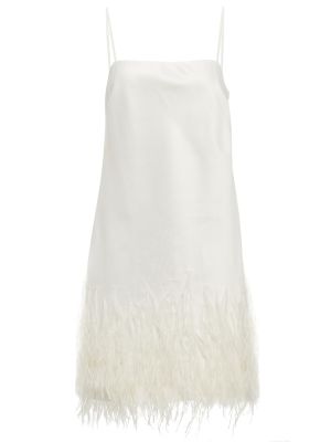 Satenska midi haljina sa perjem Polo Ralph Lauren bijela