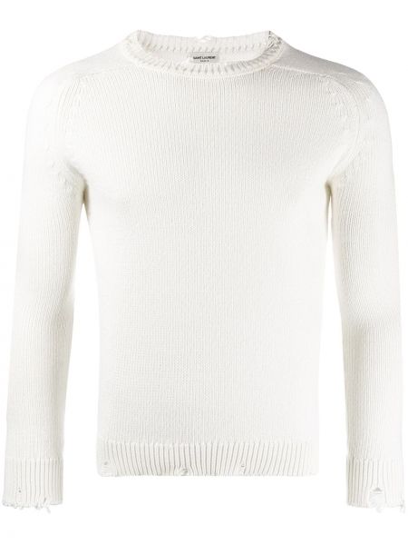 Jersey desgastado de tela jersey de cuello redondo Saint Laurent blanco
