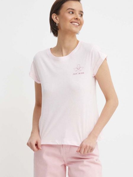 Памучна тениска Pepe Jeans розово