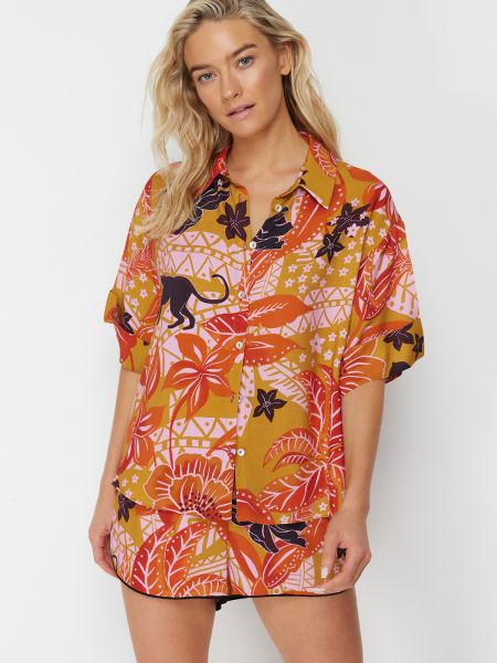 Pletená košeľa s tropickým vzorom Trendyol
