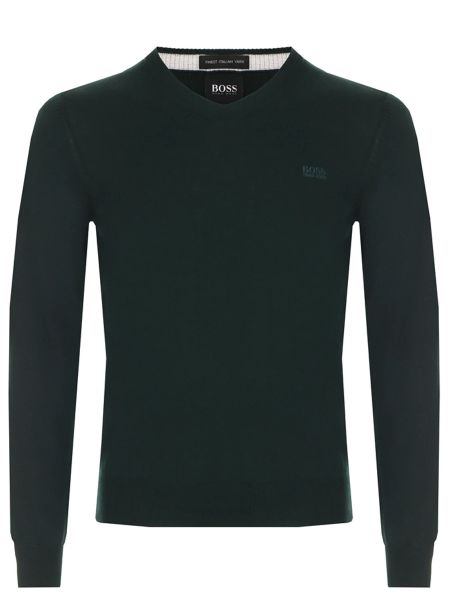 Шерстяной пуловер Boss зеленый