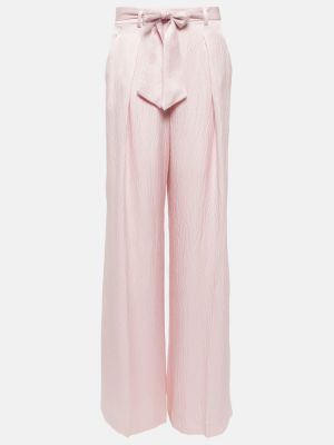 Μεταξωτό παντελόνι με ψηλή μέση σε φαρδιά γραμμή Gabriela Hearst ροζ