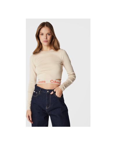 Pulover slim fit din lyocell din denim Calvin Klein Jeans - bej