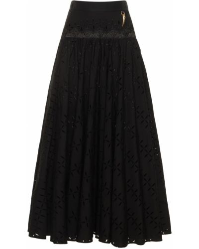 Čipkovaná bavlnená midi sukňa Roberto Cavalli čierna