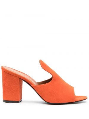 Papuci tip mules din piele de căprioară cu toc Via Roma 15 portocaliu