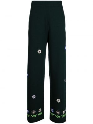 Volnene ravne hlače s cvetličnim vzorcem Bode zelena