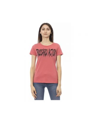 Koszulka z nadrukiem Trussardi różowa