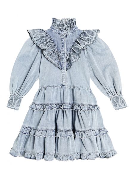 Ruffle brodert dress for jenter Petite Amalie blå