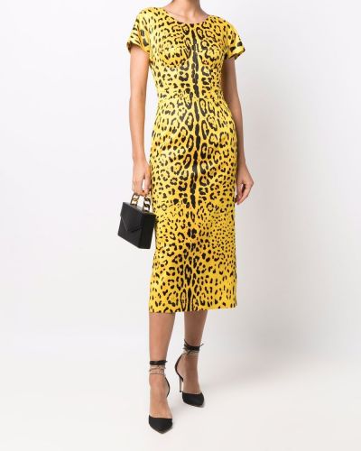 Vestido con estampado leopardo Dolce & Gabbana amarillo