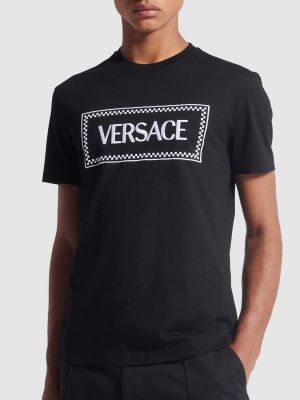 Βαμβακερή μπλούζα Versace μαύρο