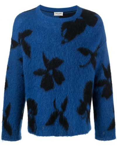 Jersey de flores con estampado de tela jersey Saint Laurent azul