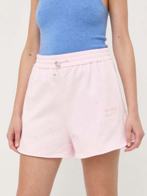 Памучни панталон с висока талия с апликация Miss Sixty розово