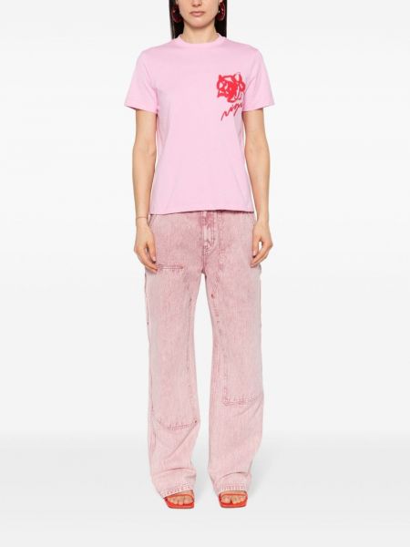 Kokvilnas t-krekls ar apdruku Msgm rozā